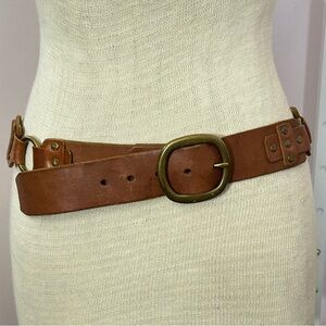 Hippie Boho Brass Ring And Leather Linked Belt